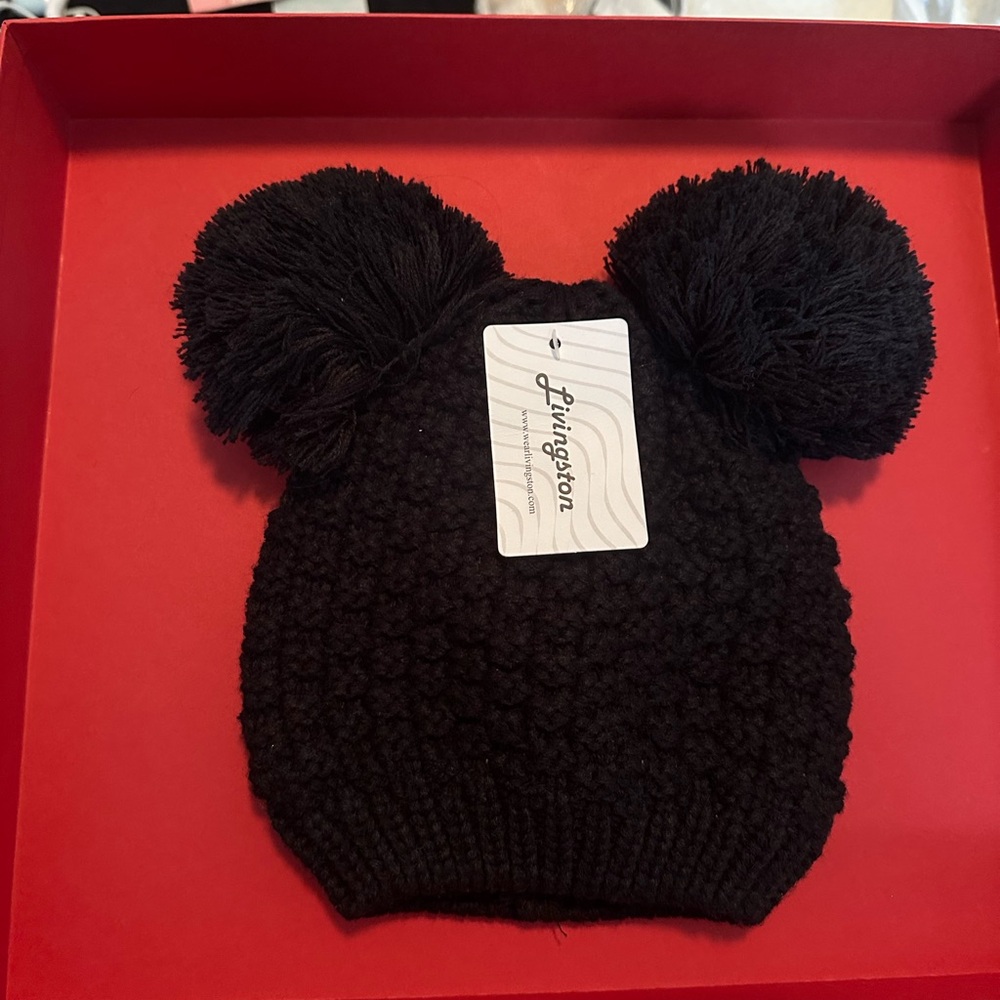Black Pom-Pom Knit Hat for women